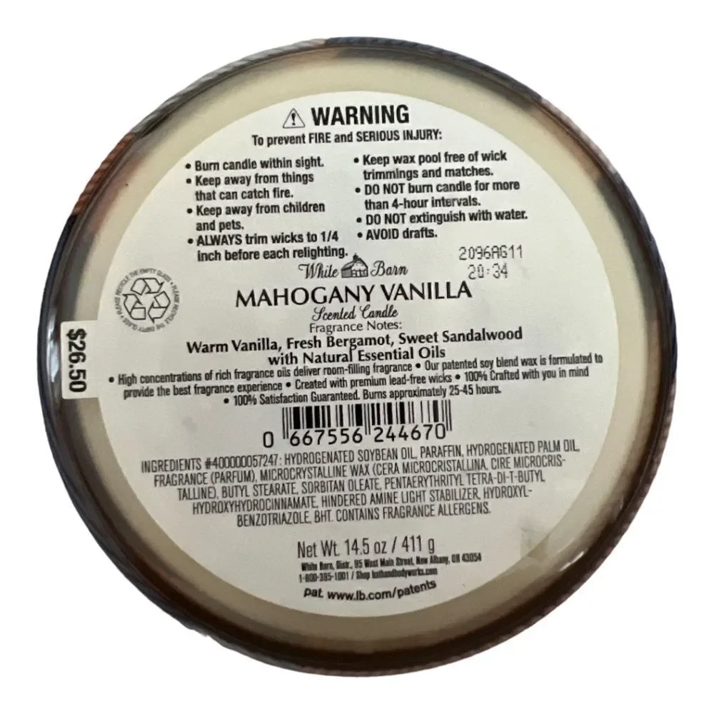 🆕 White Barn 3 Wick Candle Mahogany Vanilla - Picture 3 of 3